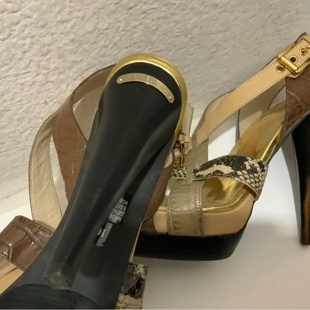 Michael Kors Niki Genuine Snakeskin Strappy Heels size 10 heels 5”